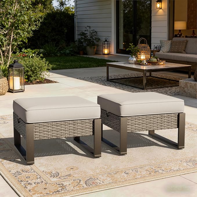 Joyside Outdoor Patio, All-Weather PE Rattan Ottomans Footstools - Image 6