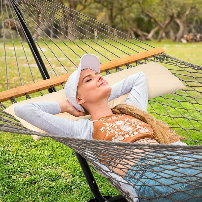 SUNCREAT Rope Hammock with Stand Included, Portable Double Hammock with Soft - Image 2