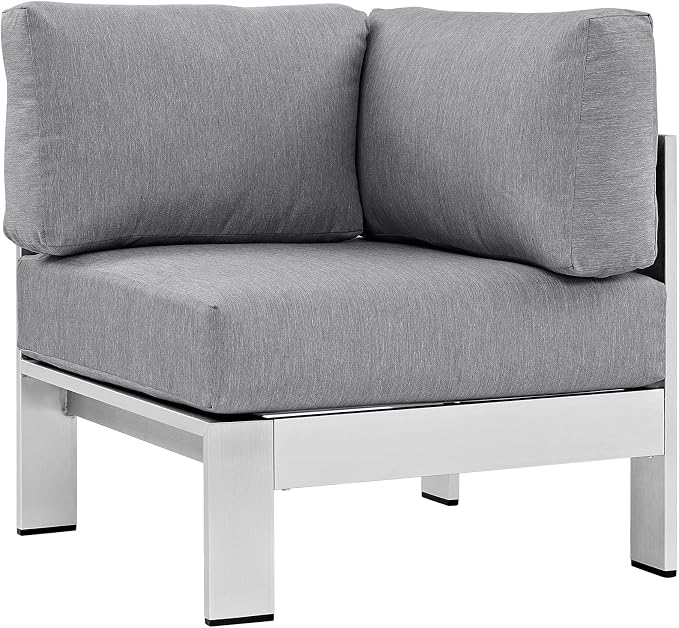 Modway Shore 5-Piece Aluminum Outdoor Patio Sectional Sofa Set in Silver Gray - Image 7
