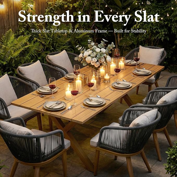 PURPLE LEAF 11 Pieces Patio Dining Set Wicker Outdoor Furniture Rectangular - Image 8