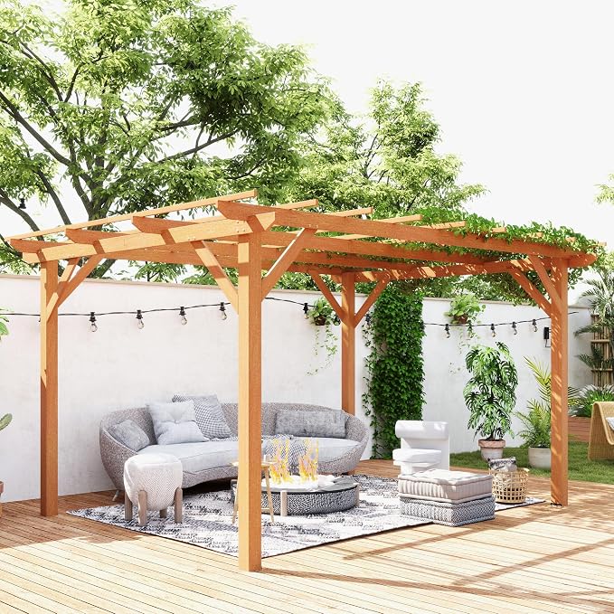Outsunny 10' x 13' Outdoor Pergola, Wood Gazebo Grape Trellis - Image 9