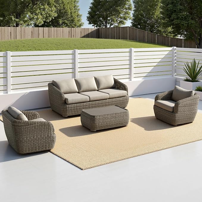 CHITA 4 Pieces Patio Wicker Furniture Set, Outdoor Rattan Bistro Set by CHITALIVING
