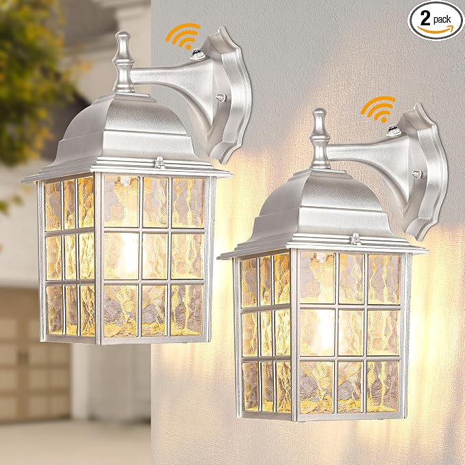 WIHTU Silver Exterior Lighting Fixtures Wall Mount, Dusk to Dawn Outdoor Porch by WIHTU