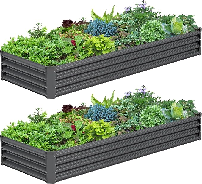 2PCS 8x2x1FT Galvanized Raised Garden Bed, Galvanized Planter Raised Garden by AyenGuard