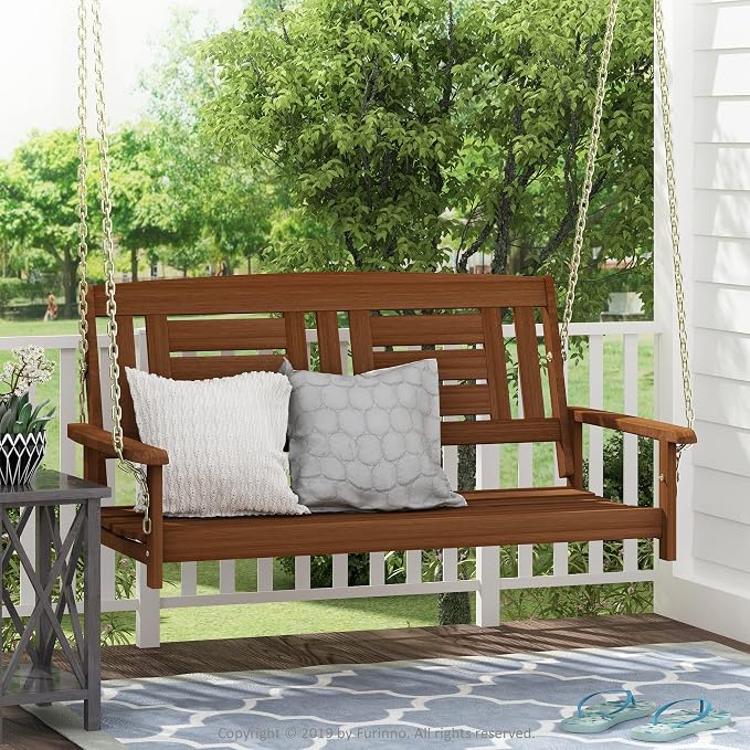 Furinno Tioman Hardwood Patio / Garden / Outdoor 4ft Porch Swing, 2 Seater - Image 2