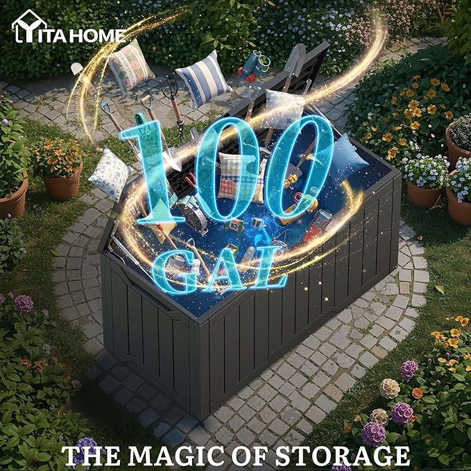 YITAHOME 100 Gallon Outdoor Storage Box, Large Water Resistant Resin Deck Box - Image 3