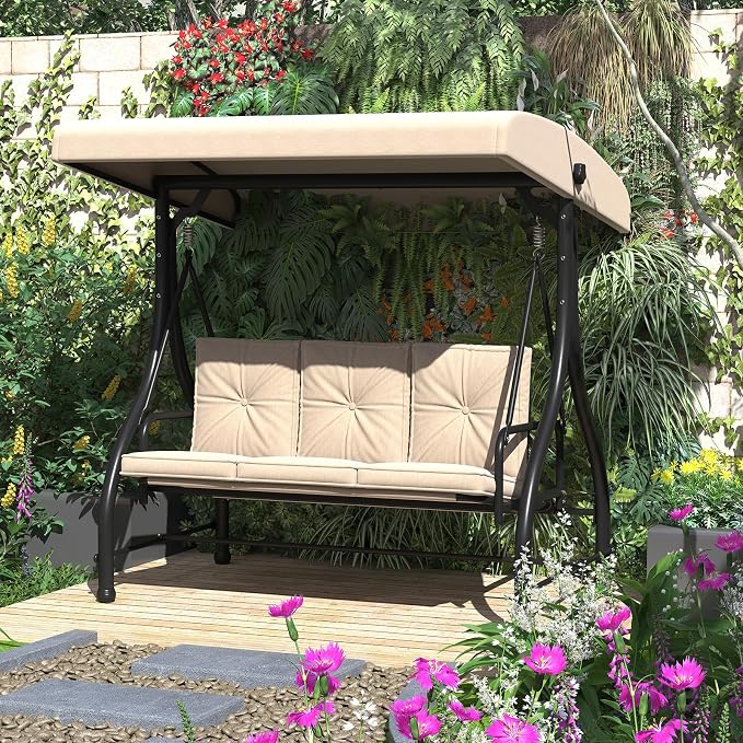 U-MAX Porch Swing Chair with Adjustable Backrest&Canopy, 3 Seat Patio Swing - Image 8