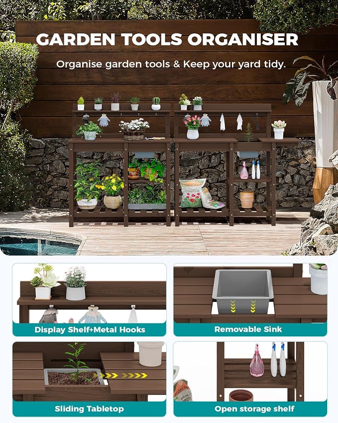 SERWALL Outdoor Potting Bench 2-Piece Set, Rot-Resistant HDPE Potting Table - Image 4