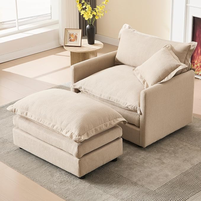 Oversized Chair with Ottoman Upholstered Comfy Single Sofa Chaise Lounge Chair by Janoray