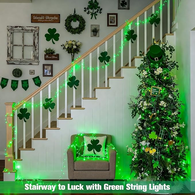 JMEXSUSS Green St Patricks Day Lights Indoor Outdoor Clear Wire, 200 LED Green - Image 4
