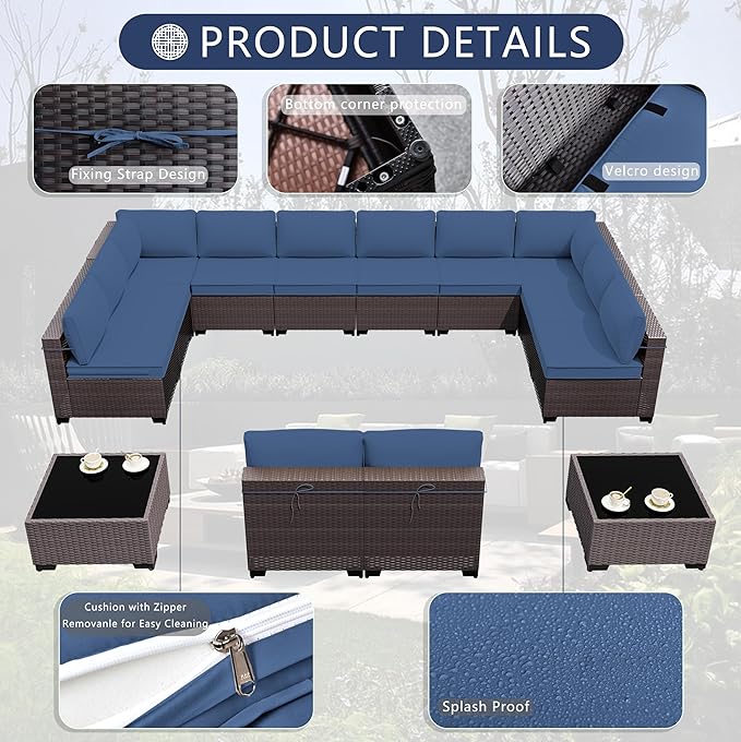 Outdoor Patio Furniture Set, 14 Pieces Outdoor Sectional Furniture Patio Sofa - Image 4