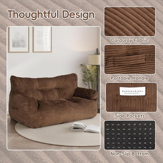 Pamapic 59" Bean Bag Chair, 2 Seat Loveseat Sofa, Ultra Soft Dutch Velvet - Image 5