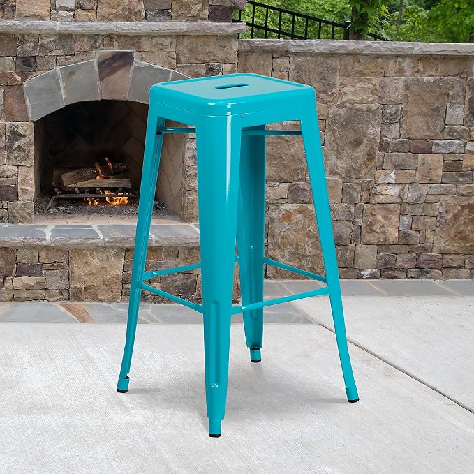 Flash Furniture Kai Commercial Grade 4 Pack 30" High Backless Crystal Teal-Blue - Image 2