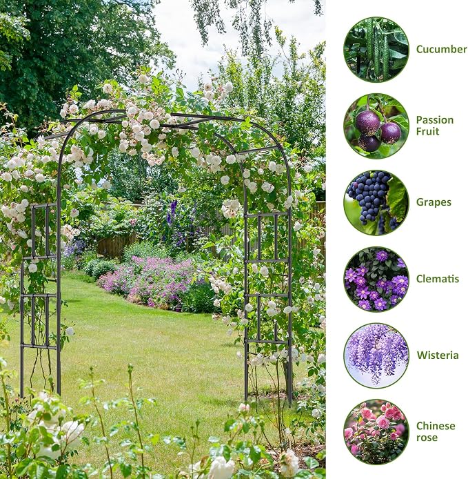Tall Garden Arch Trellis for Climbing Plants, 87in Tall Metal Plant Support - Image 7
