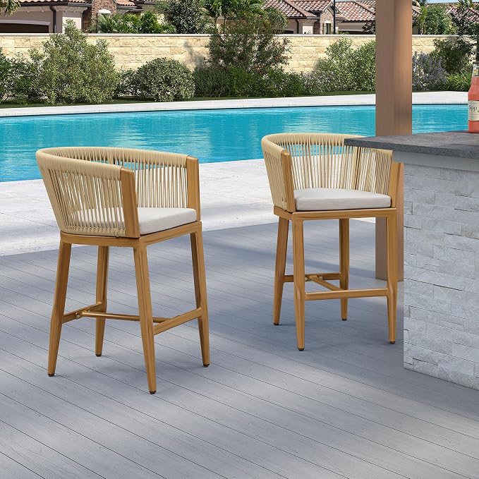 PURPLE LEAF Counter Height Bar Stools Set of 2 Rattan Bar Stools - Image 9