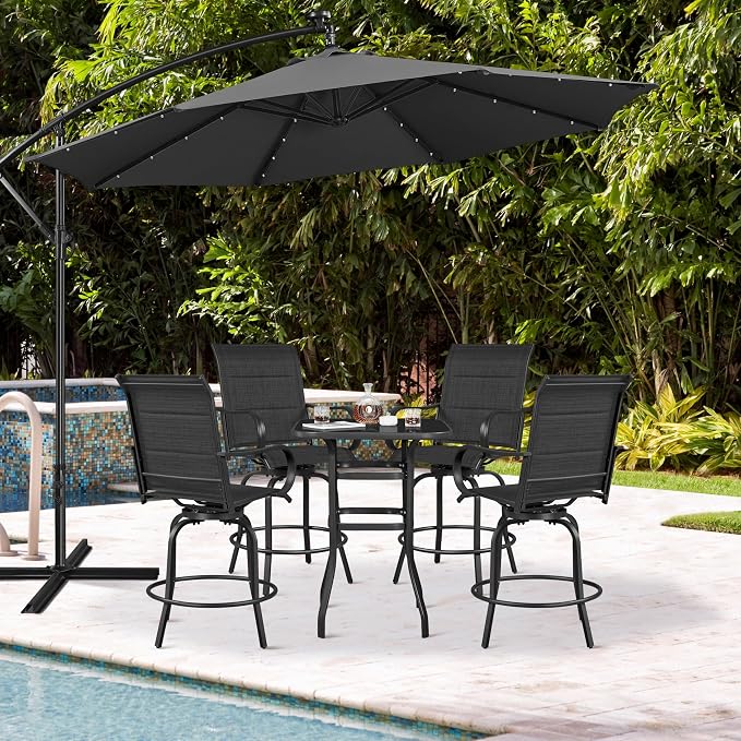Yaheetech 4 Piece Patio Swivel Bar Stools, Texteline Outdoor Chairs - Image 2