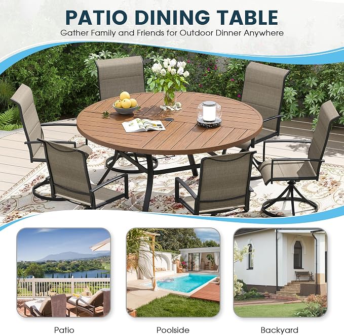 Patio Dining Table for 6-8, Round Metal Outdoor Table - Image 6