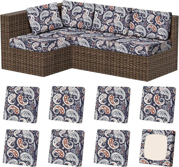 8Pcs Square Small Stretch Patio Cushion Covers, Couch & Sofa Replacement by VORSHAPE