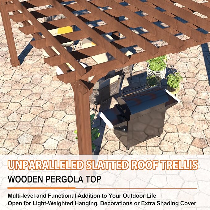 BlueWish 12’ x 14’ Cedar Wood Patio Pergola - Image 6