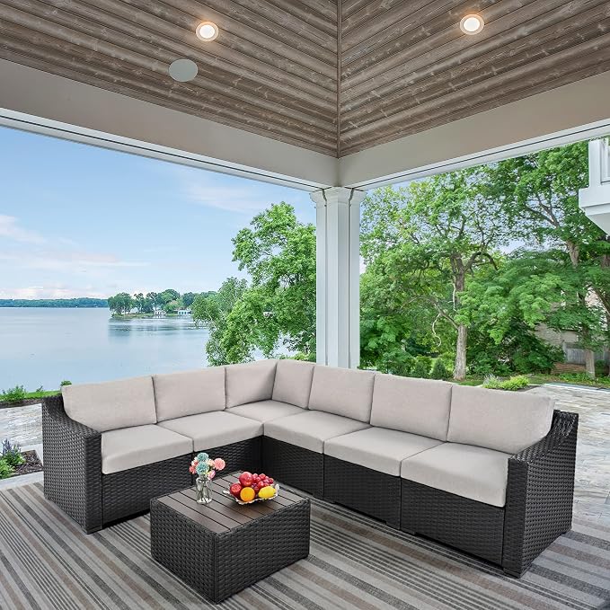 HAPPATIO 7 Piece Patio Conversation Set, Rattan Wicker Outdoor Sectional Sofa - Image 8