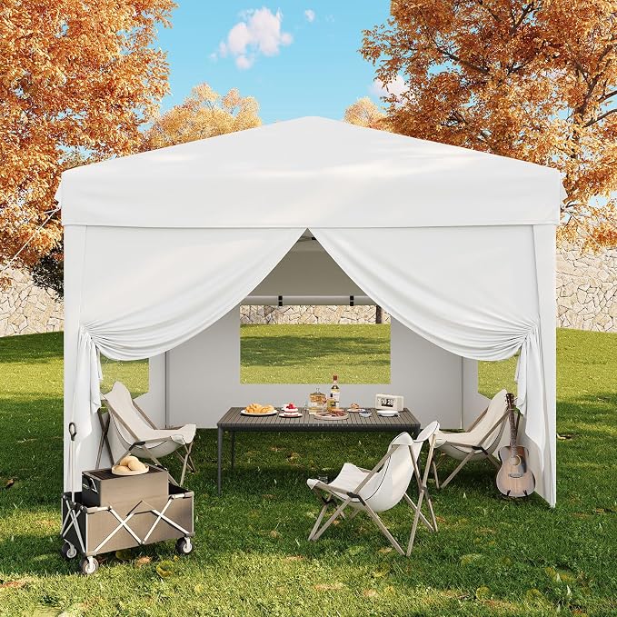 10x10 Pop Up Canopy Tent with 4 SideWalls, Easy Up Canopy with 3 Adjustable by GarveeLife