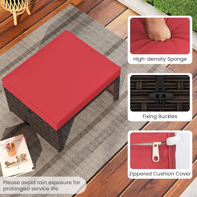 Tangkula 2 Pieces Patio PE Rattan Ottomans, Poolside and Yard - Image 7
