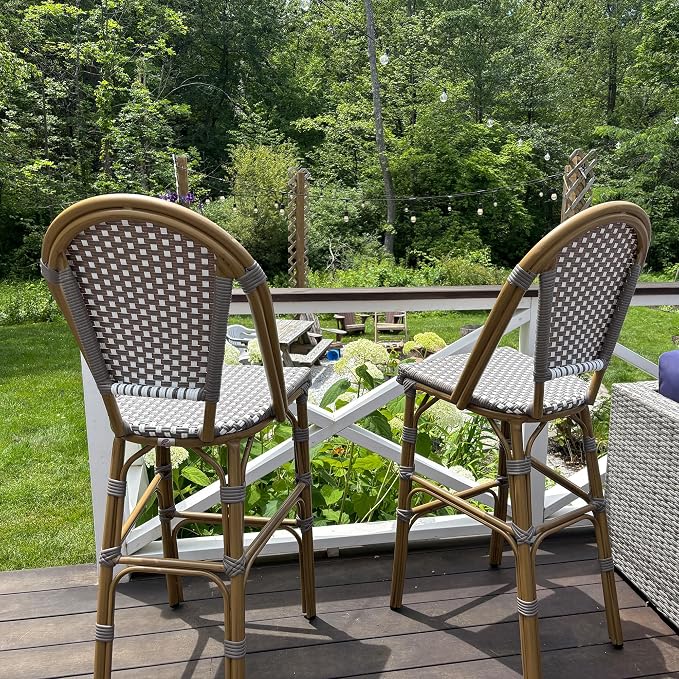 PURPLE LEAF French Counter Height Bar Stool Set of 2 25" Bamboo Print Finish - Image 3