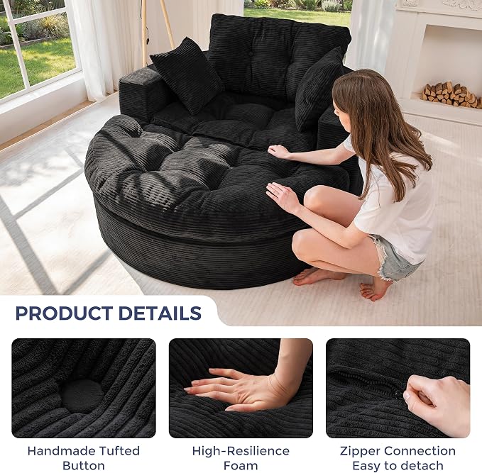 MAXYOYO L Shape Sectional Sofa Couch and Round Chaise Lounge, Modern Cloud Couch - Image 7