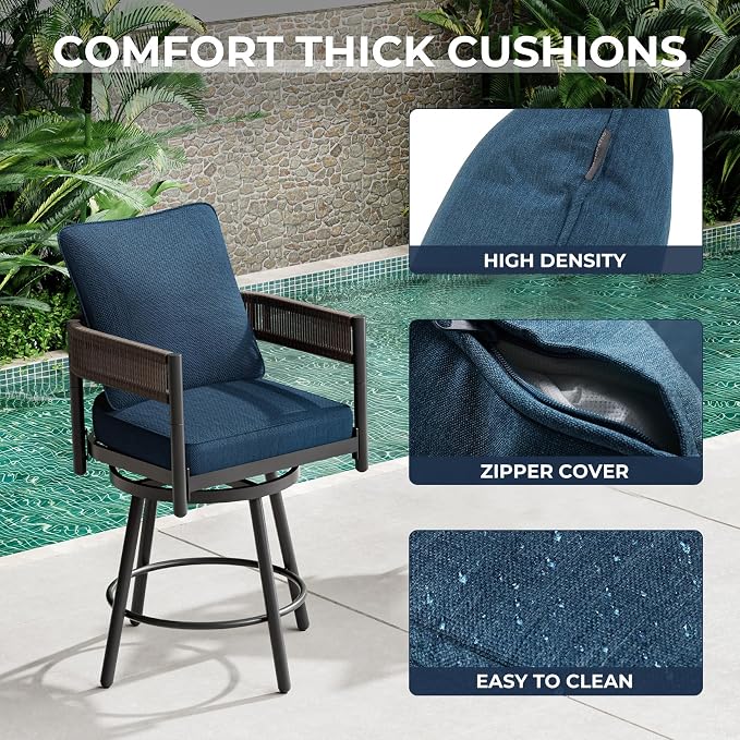Grand patio Outdoor Swivel Bar Stools Set of 4, Curved Woven Wicker Backrest - Image 6
