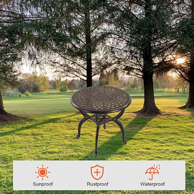Cast Aluminum Outdoor Side Table, All Weather Round Small Coffee Table - Image 4