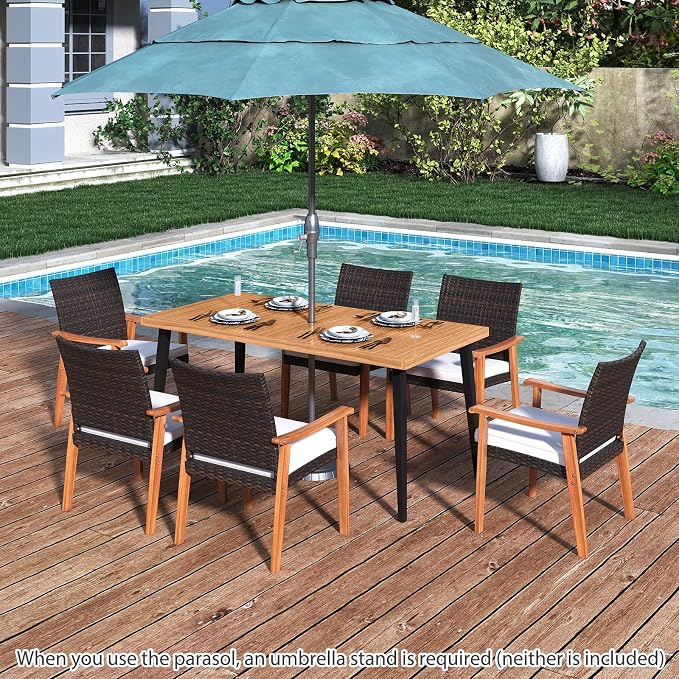 Tangkula 63" Acacia Wood Patio Dining Table - Image 3