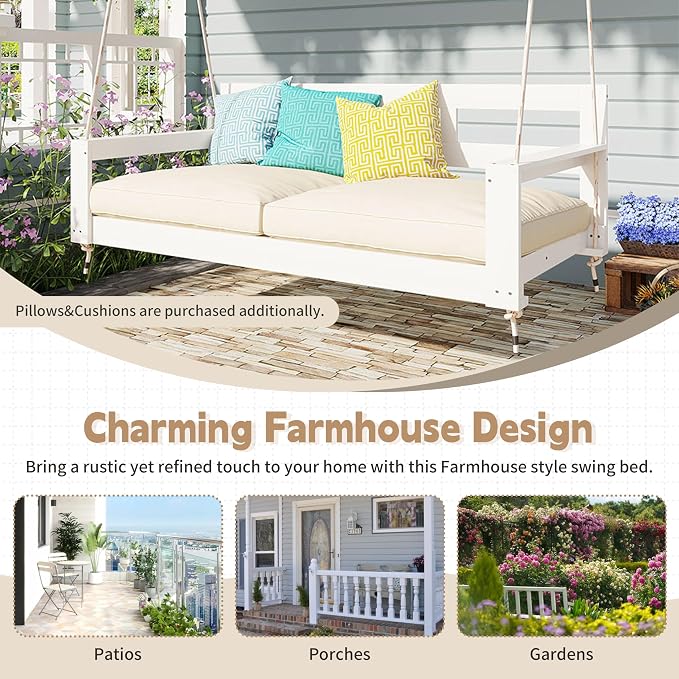 Harper & Bright Designs Patio Wooden Twin Size Porch Swing Daybed Frame - Image 4