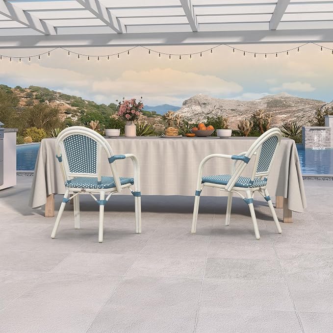 PURPLE LEAF French Bistro Chairs Set of 2 Hand-Woven Wicker Armchairs Outdoor - Image 4