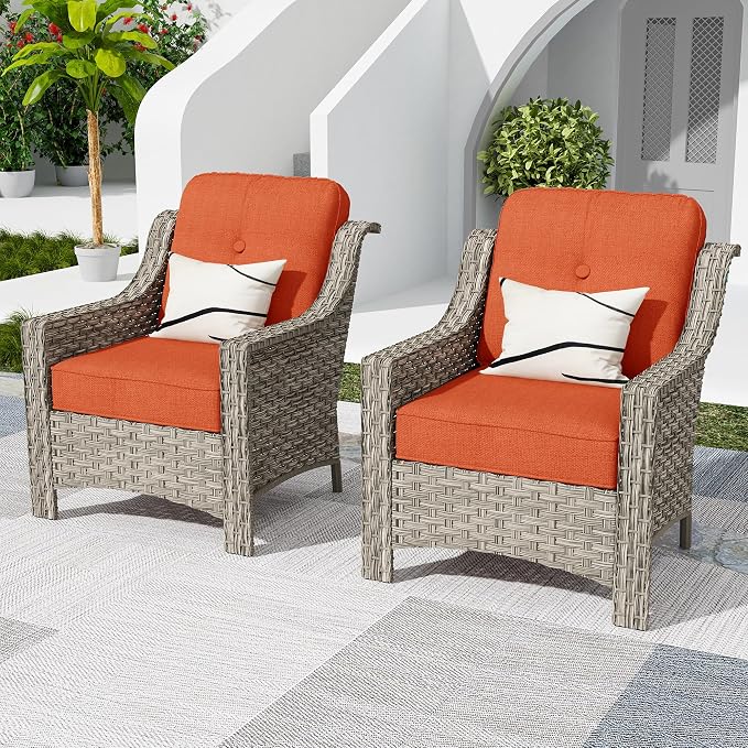 HOOOWOOO 2 Piece Patio Chairs Set, Outdoor Wicker Chairs, All Weather Resistant by DesignforBetterLife
