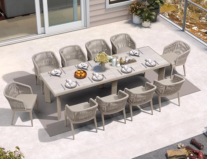 PURPLE LEAF 11 Pieces Outdoor Dining Set Patio Table and Chairs Set Aluminum by PURPLELEAF
