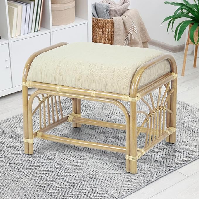 Krit Handmade Rattan Wicker Ottoman Footstool by Wickerix