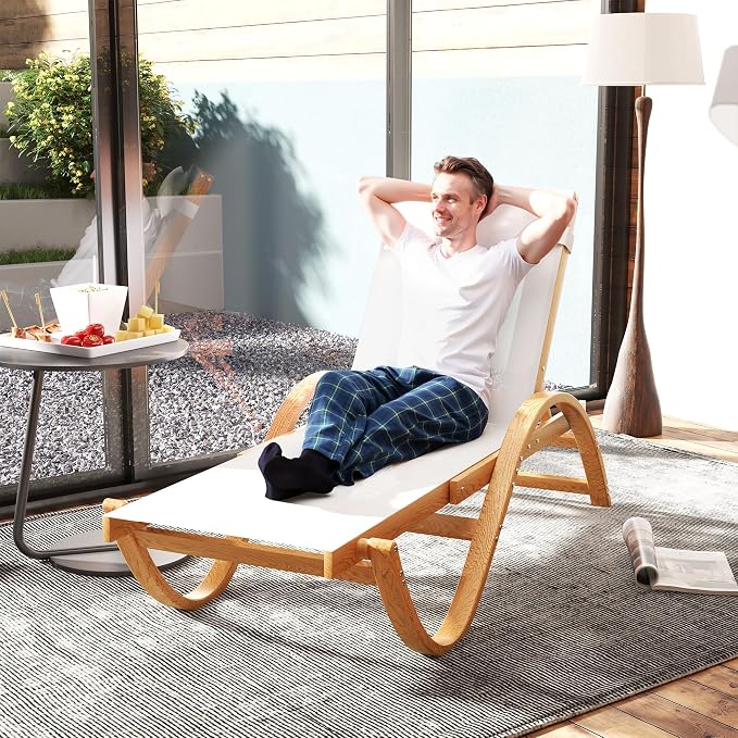 Outsunny Larch Wood Lounge Chair, 4-Level Adjustable Tanning Chair, Full Flat - Image 8