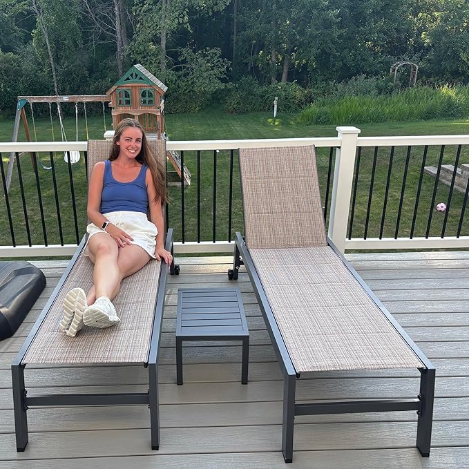 PURPLE LEAF Outdoor Chaise Lounge Set of 2 Aluminum Patio Lounge Chair by PURPLELEAF