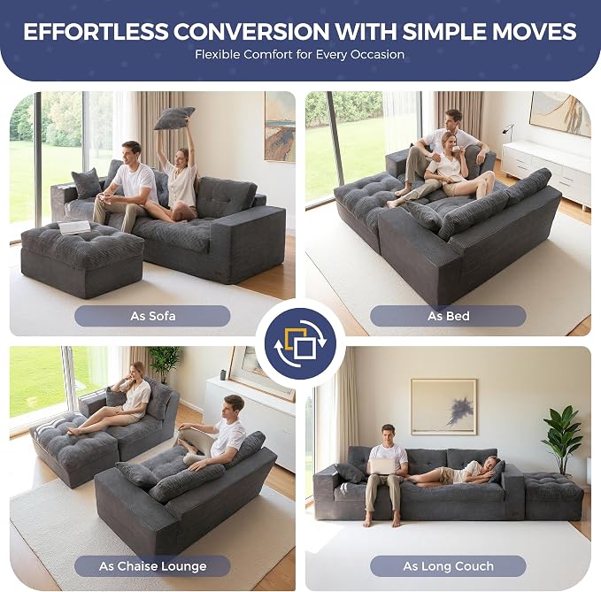 MAXYOYO L Shape Sectional Sofa Couch and Round Chaise Lounge, Modern Cloud Couch - Image 4