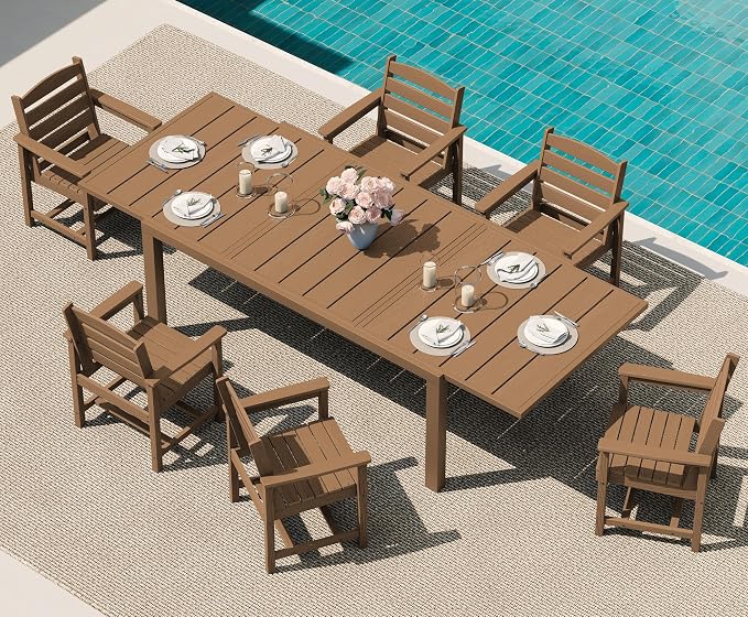 SERWALL 7-Piece Patio Dining Sets, All Weather HDPE Outdoor Furniture Set by SERWALL