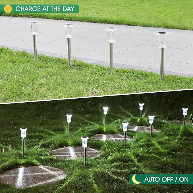 Solar Lights Outdoor, 15 Pack Waterproof Stainless Steel Solar Stake Lights - Image 5
