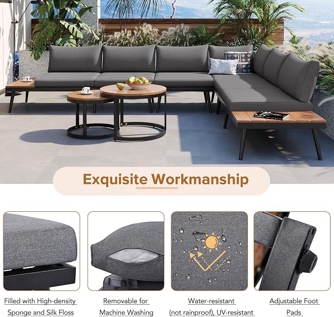 LUMISOL 6 Piece Patio Furniture Set, Outdoor Sectional Sofa Set - Image 5