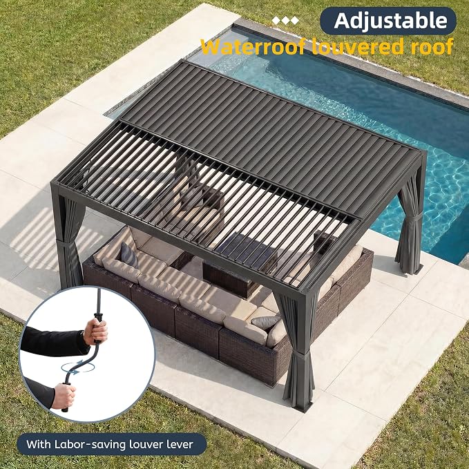 10' x 13' Louvered Pergola, Metal Patio Pergola - Image 6