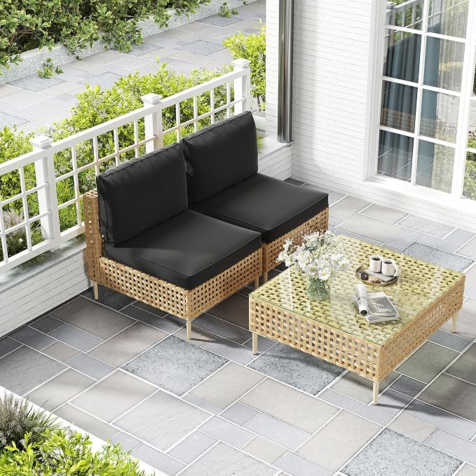 LHBcraft 3 Piece Wicker Patio Furniture Set, Modular Outdoor Furniture by LHBcraft-US