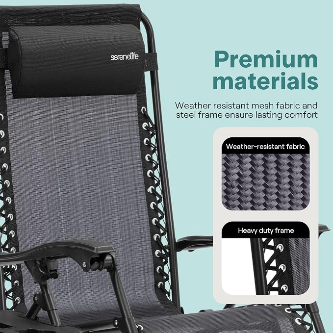 SereneLife Outdoor Zero Gravity Lounge Chair Set - Image 7