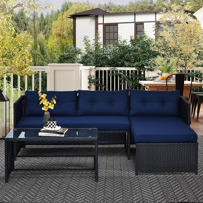 Outsunny 3 Piece Patio Furniture Set, Rattan Outdoor Sofa Set - Image 2