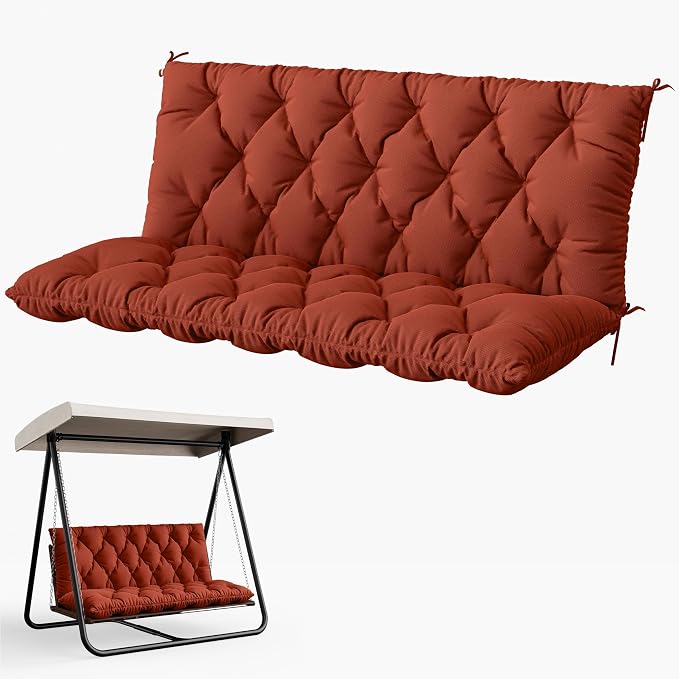 Porch Swing Cushion with Backrest 2-3 Seater Outdoor Bench Cushions Waterproof by Snubbull