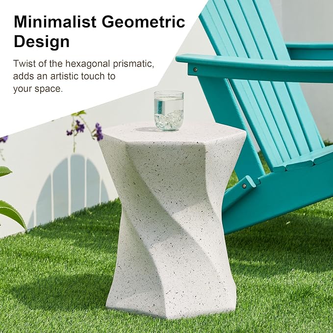 Glitzhome Outdoor Side Table, 17.75" H Decorative Garden Stool MGO Twist Faux - Image 6