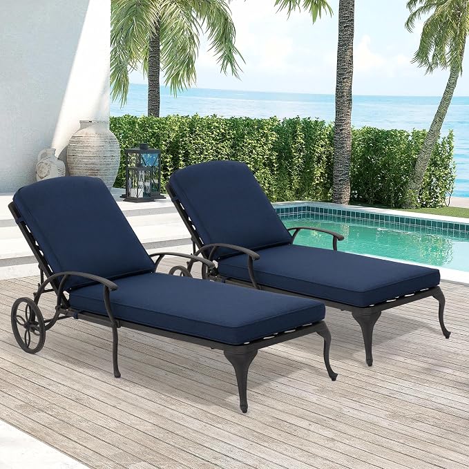 Chaise Lounge Chair Outdoor- Set of 2 Patio Pool Chairs Tanning Lounges by Villeston