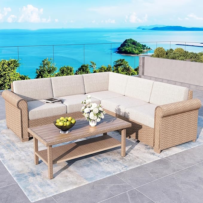 Patio Furniture Set 6 Piece, Wicker Rattan Sectional Sofa Couch by SUNSHINEVALLEY